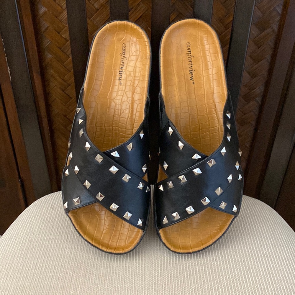 COMFORTVIEW - Gia Studded Sandal Black 12W NWOB